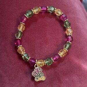 Mardi Gras Beaded Bracelet with Charm